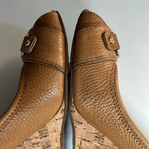 Tory Burch Carnell Royal Tan Leather Peep Toe Cork Wedge Women’s Size 10 M - Picture 10 of 15